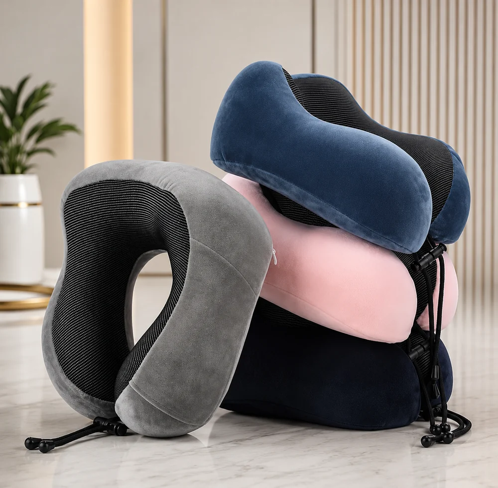 Les coloris du coussin de voyage Cervyne empilés